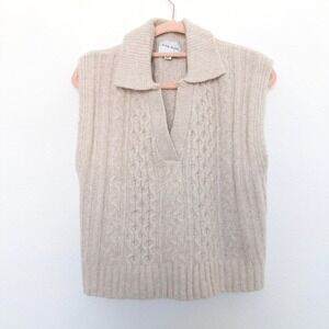 Pink Rose Womens Sweater Vest L Beige Collared Cable Knit Preppy Y2K Academia